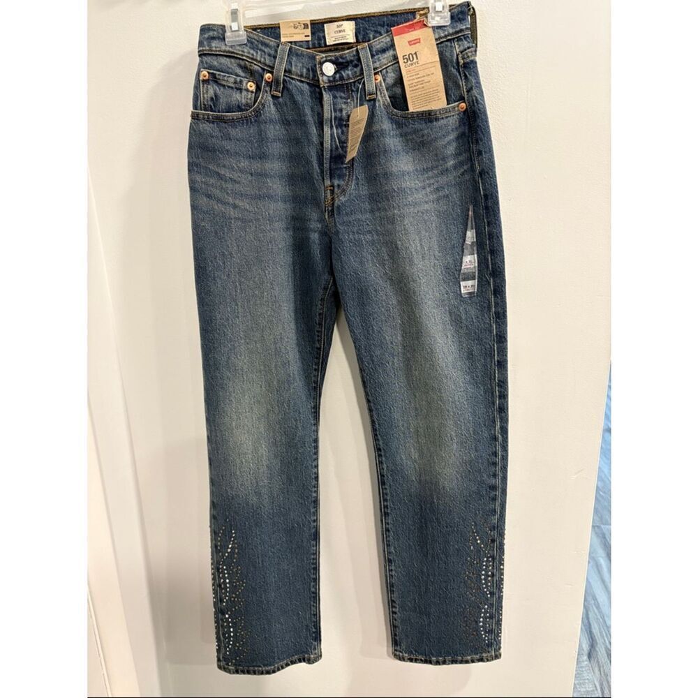 Levi's Denim Jeans Gold Stitching With  Rhinestone Pant Leg